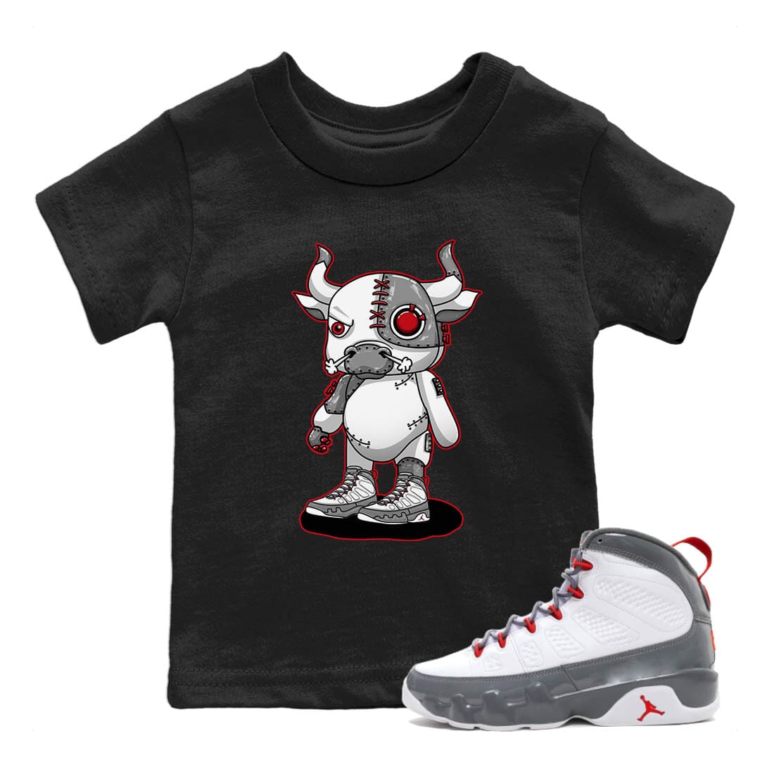 Jordan 9 Fire Red Sneaker Match Tees Cyborg Bull Sneaker Tees Jordan 9 Fire Red Sneaker Release Tees Kids Shirts