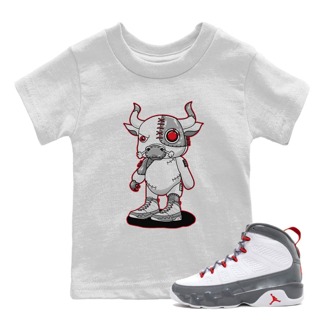 Jordan 9 Fire Red Sneaker Match Tees Cyborg Bull Sneaker Tees Jordan 9 Fire Red Sneaker Release Tees Kids Shirts