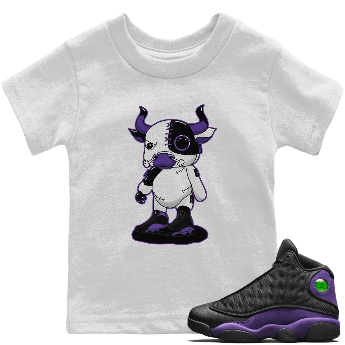 Jordan 13 Court Purple Sneaker Match Tees Cyborg Bull Sneaker Tees Jordan 13 Court Purple Sneaker Release Tees Kids Shirts