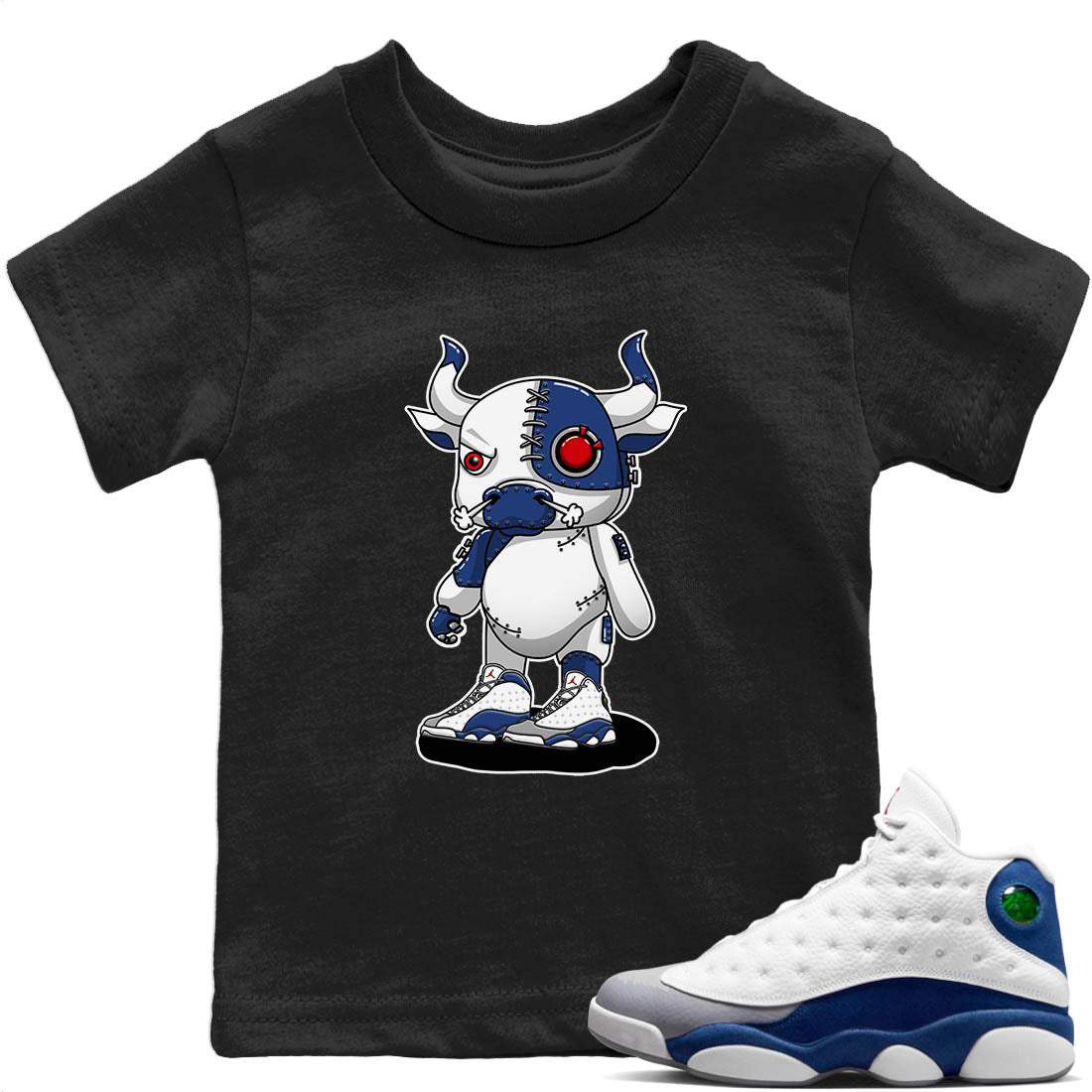 Jordan 13 French Blue Sneaker Match Tees Cyborg Bull Sneaker Tees Jordan 13 French Blue Sneaker Release Tees Kids Shirts
