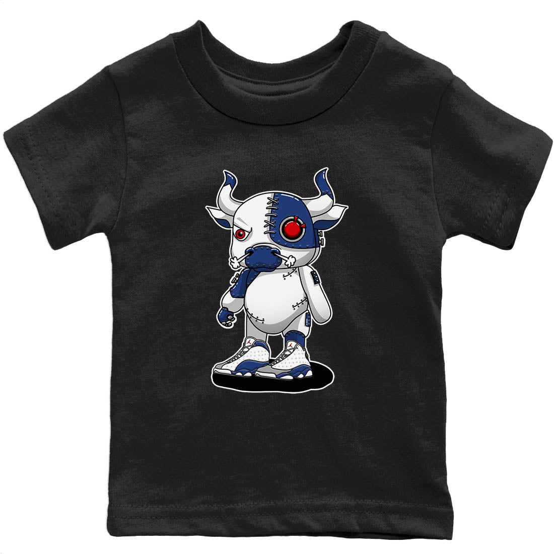 Jordan 13 French Blue Sneaker Match Tees Cyborg Bull Sneaker Tees Jordan 13 French Blue Sneaker Release Tees Kids Shirts