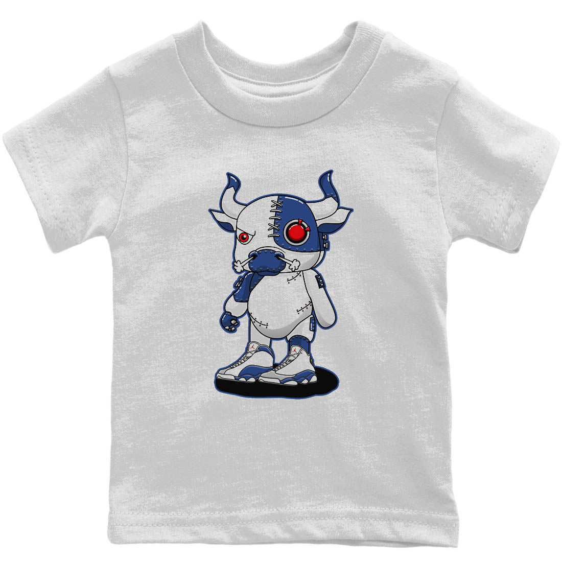 Jordan 13 French Blue Sneaker Match Tees Cyborg Bull Sneaker Tees Jordan 13 French Blue Sneaker Release Tees Kids Shirts