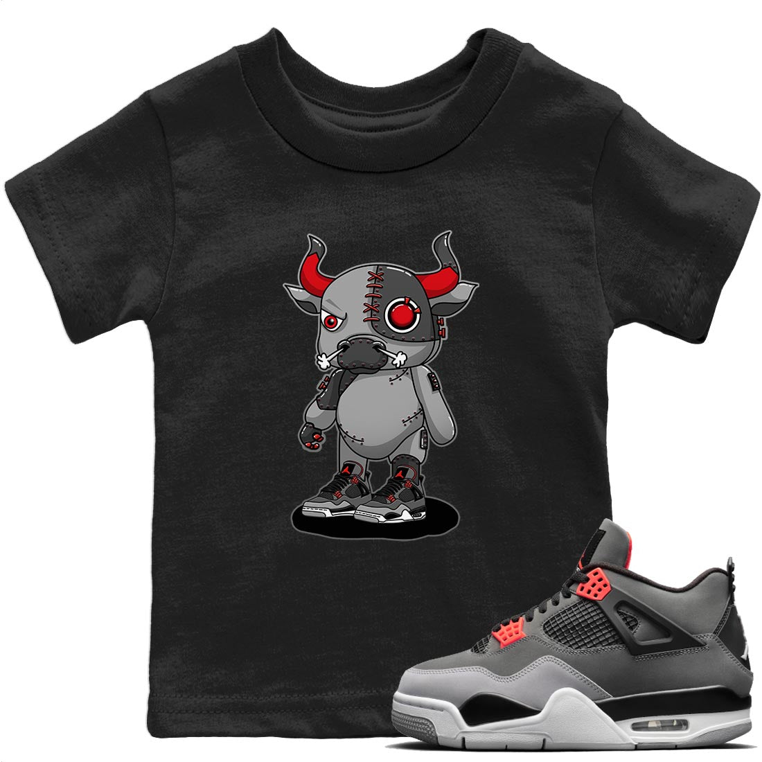 Jordan 4 Infrared Sneaker Match Tees Cyborg Bull Sneaker Tees Jordan 4 Infrared Sneaker Release Tees Kids Shirts