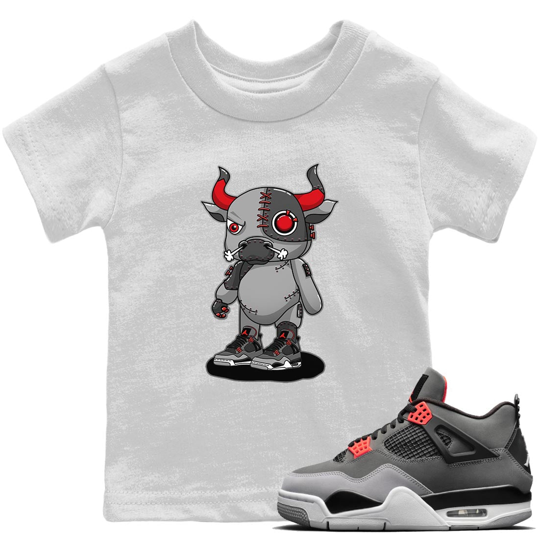 Jordan 4 Infrared Sneaker Match Tees Cyborg Bull Sneaker Tees Jordan 4 Infrared Sneaker Release Tees Kids Shirts