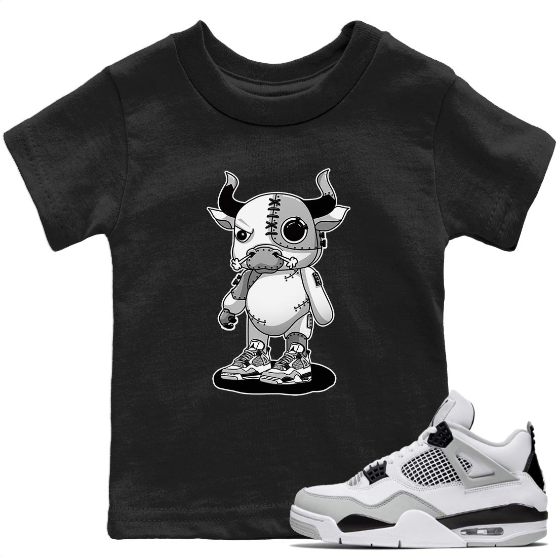 Jordan 4 Military Black Sneaker Match Tees Cyborg Bull Sneaker Tees Jordan 4 Military Black Sneaker Release Tees Kids Shirts