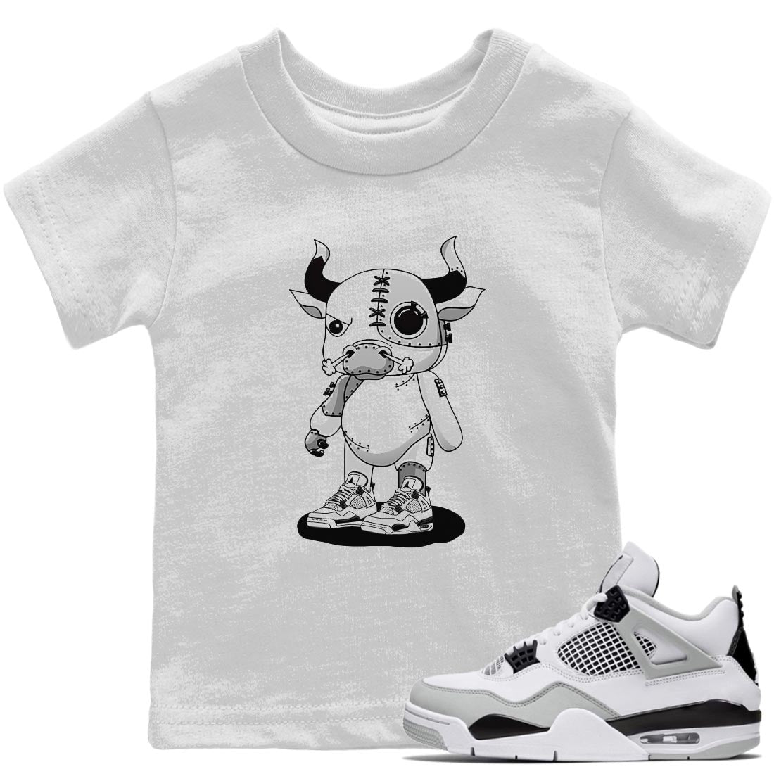 Jordan 4 Military Black Sneaker Match Tees Cyborg Bull Sneaker Tees Jordan 4 Military Black Sneaker Release Tees Kids Shirts