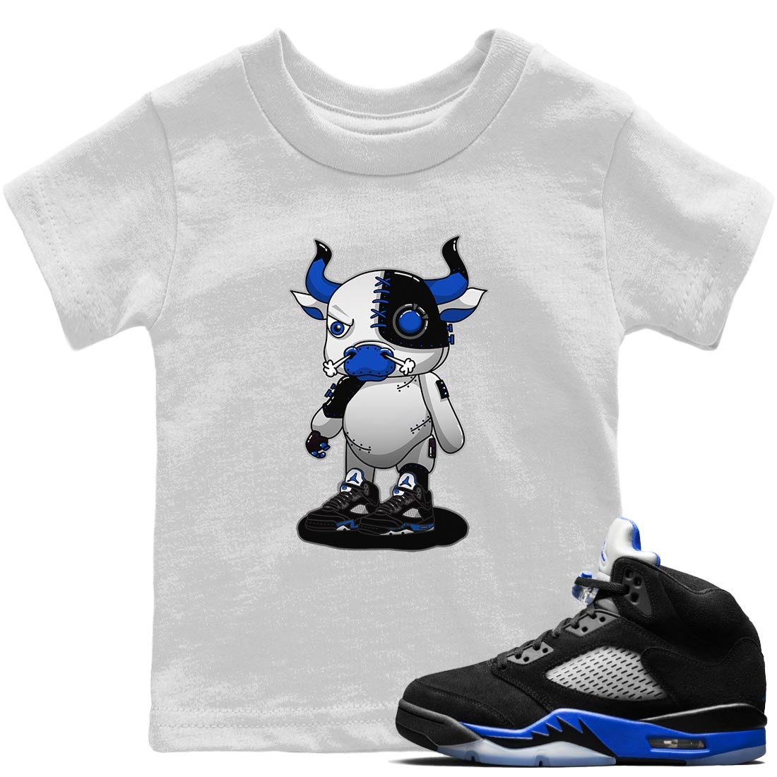 Jordan 5 Racer Blue Sneaker Match Tees Cyborg Bull Sneaker Tees Jordan 5 Racer Blue Sneaker Release Tees Kids Shirts