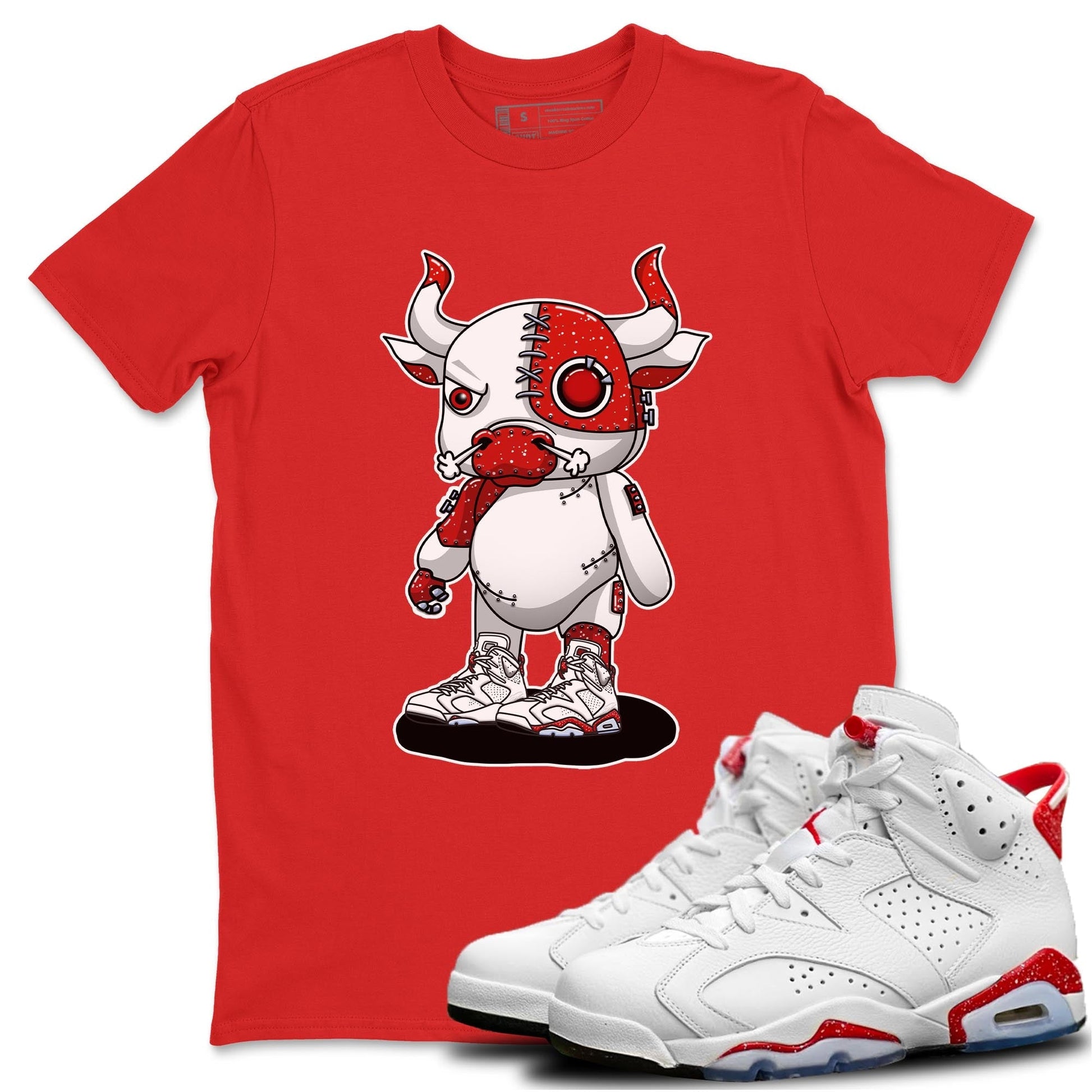 Jordan 6 Red Velvet Cookies Sneaker Match Tees Cyborg Bull Sneaker Tees Jordan 6 Red Velvet Cookies Sneaker Release Tees Unisex Shirts