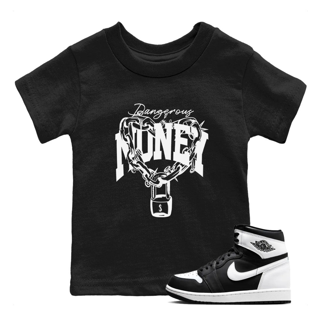 Air Jordan 1 High OG Black White shirt to match jordans Dangerous Money sneaker tees 1s Black White SNRT Sneaker Release Tees Streetwear baby toddler Black 1 cotton Shirt