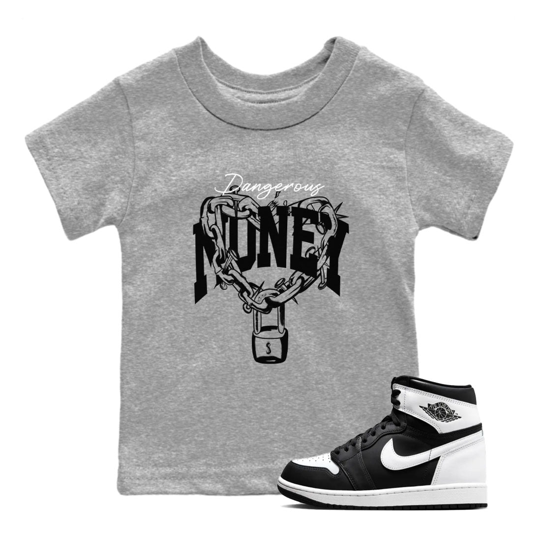 Air Jordan 1 High OG Black White shirt to match jordans Dangerous Money sneaker tees 1s Black White SNRT Sneaker Release Tees Streetwear baby toddler Heather Grey 1 cotton Shirt