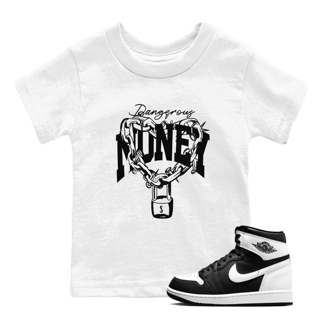 Air Jordan 1 High OG Black White shirt to match jordans Dangerous Money sneaker tees 1s Black White SNRT Sneaker Release Tees Streetwear baby toddler White 1 cotton Shirt