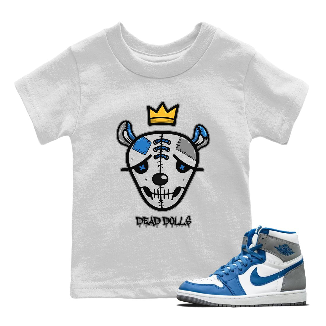 Jordan 1 True Blue Sneaker Match Tees Dead Dolls Face Sneaker Tees Jordan 1 True Blue Sneaker Release Tees Kids Shirts