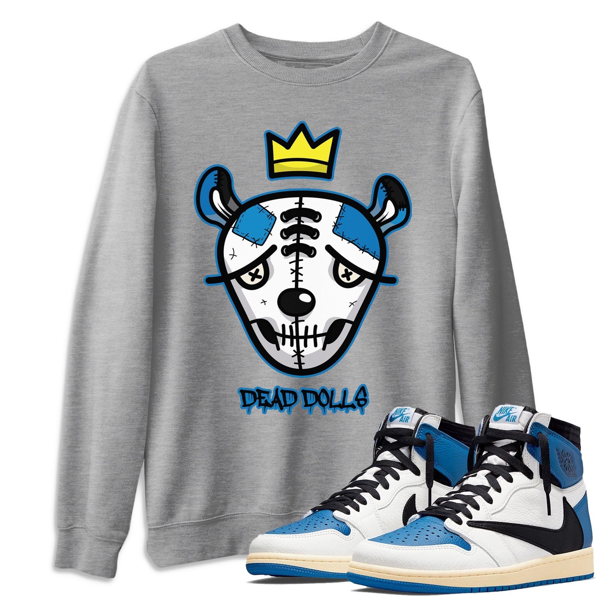 Jordan 1 Travis Scott Fragment Sneaker Match Tees Dead Dolls Face Sneaker Tees Jordan 1 Travis Scott Fragment Sneaker Release Tees Unisex Shirts