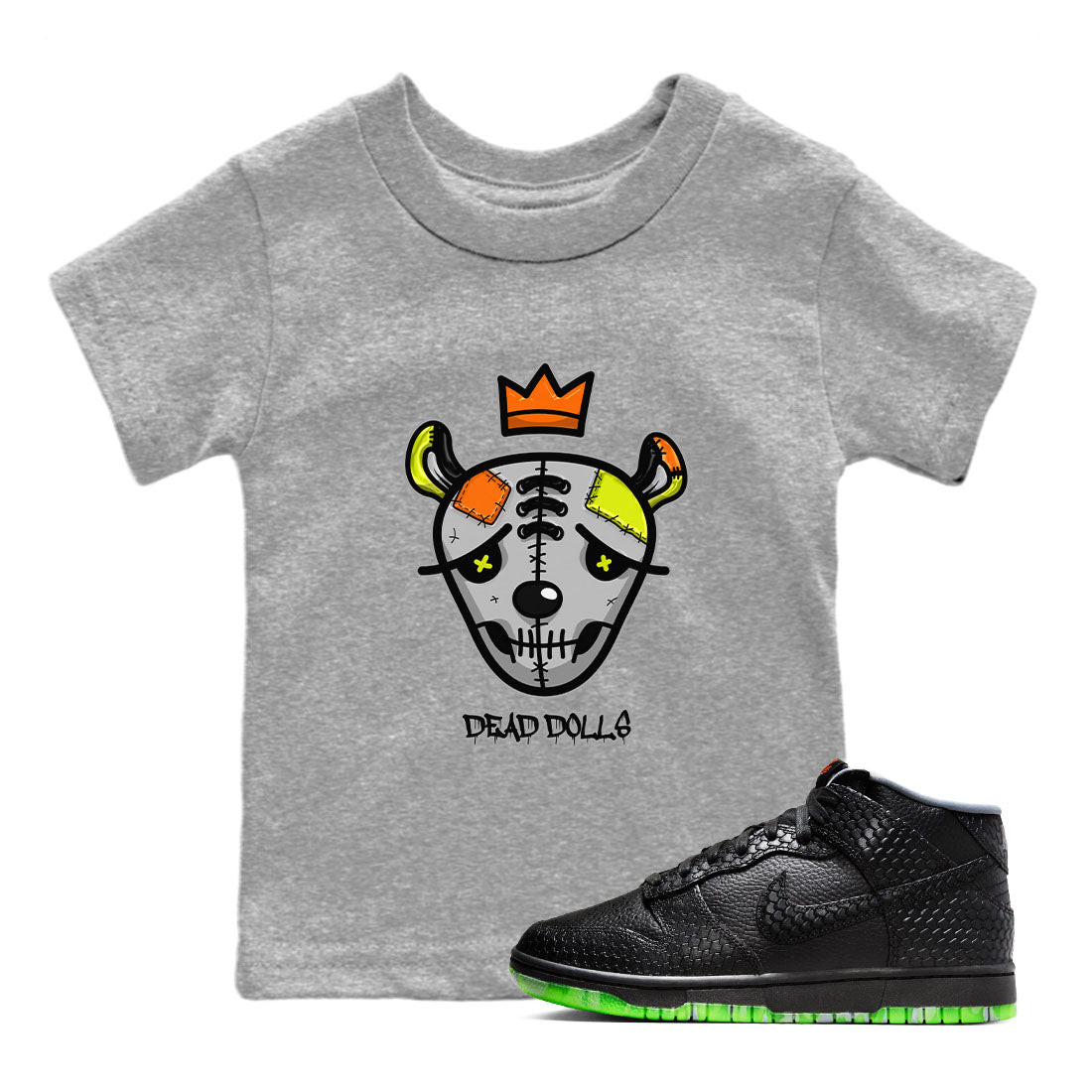 Nike Dunk Mid Premium shirt to match jordans Dead Dolls Face sneaker tees Nike Dunk Mid Halloween SNRT Sneaker Tees Sneaker Matching Clothing Brand Baby Toddler Heather Grey 1 T-Shirt