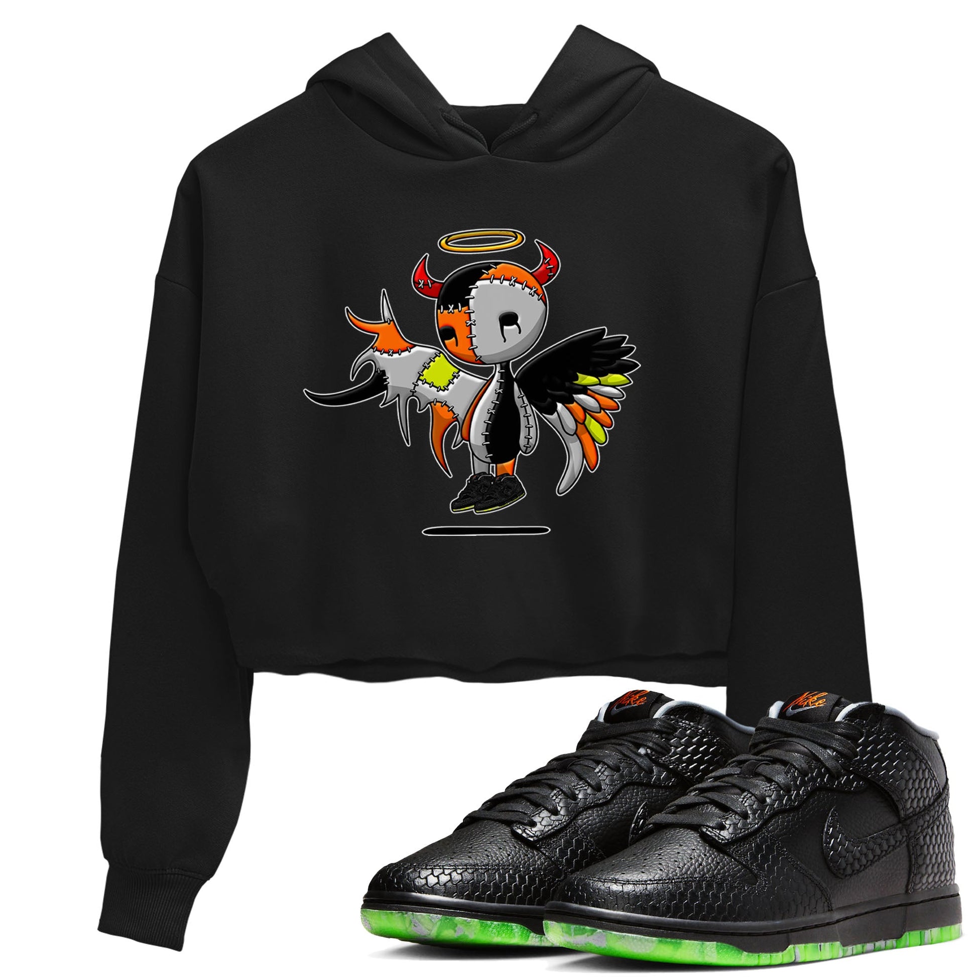 Nike Dunk Mid Premium shirt to match jordans Devil Angel sneaker tees Nike Dunk Mid Halloween SNRT Sneaker Tees Sneaker Matching Clothing Brand Black 1 Crop T-Shirt