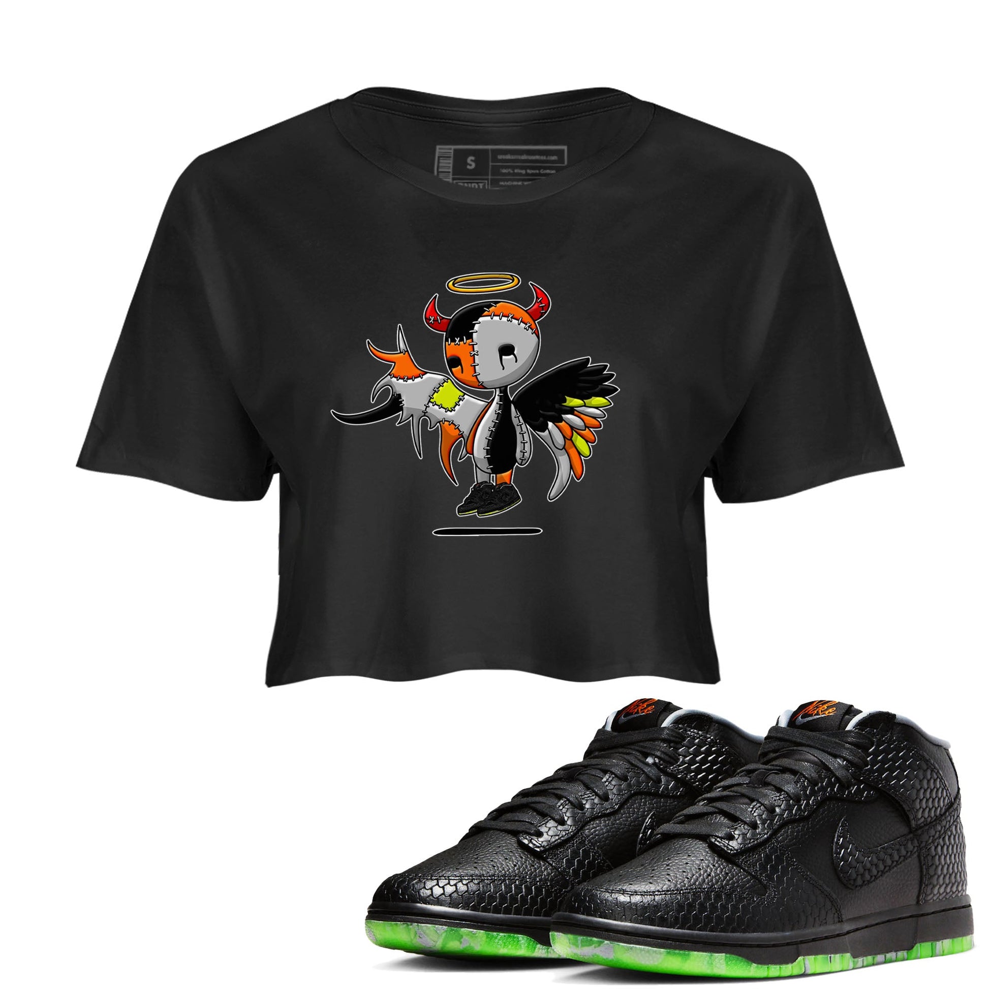 Nike Dunk Mid Premium shirt to match jordans Devil Angel sneaker tees Nike Dunk Mid Halloween SNRT Sneaker Tees Sneaker Matching Clothing Brand Black 1 Crop T-Shirt