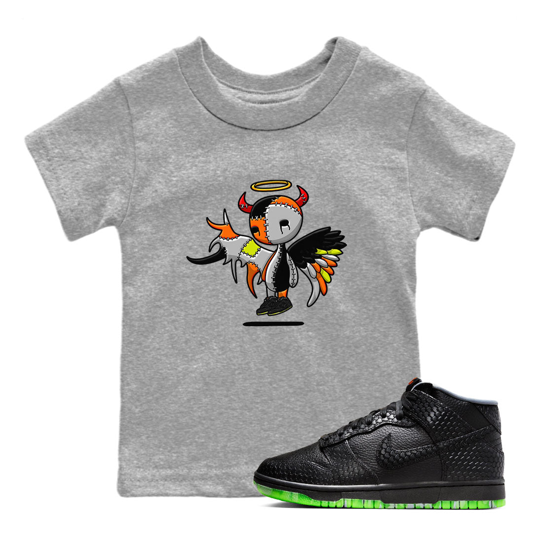 Nike Dunk Mid Premium shirt to match jordans Devil Angel sneaker tees Nike Dunk Mid Halloween SNRT Sneaker Tees Sneaker Matching Clothing Brand Baby Toddler Heather Grey 1 T-Shirt
