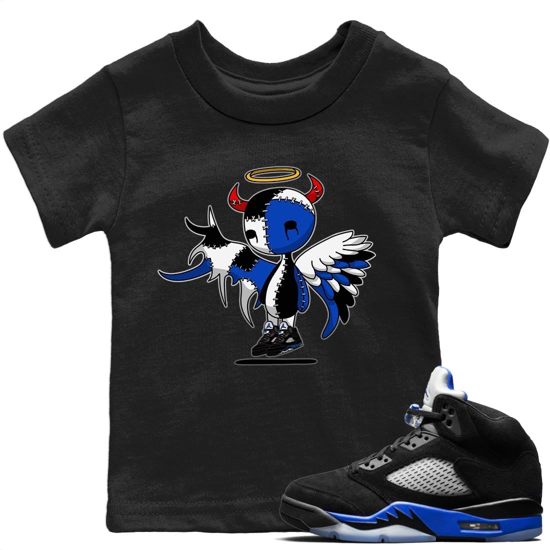 Jordan 5 Racer Blue Sneaker Match Tees Devil Angel Sneaker Tees Jordan 5 Racer Blue Sneaker Release Tees Kids Shirts