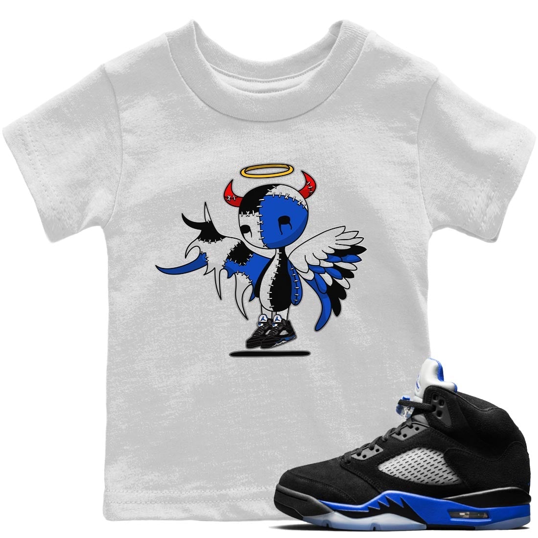 Jordan 5 Racer Blue Sneaker Match Tees Devil Angel Sneaker Tees Jordan 5 Racer Blue Sneaker Release Tees Kids Shirts