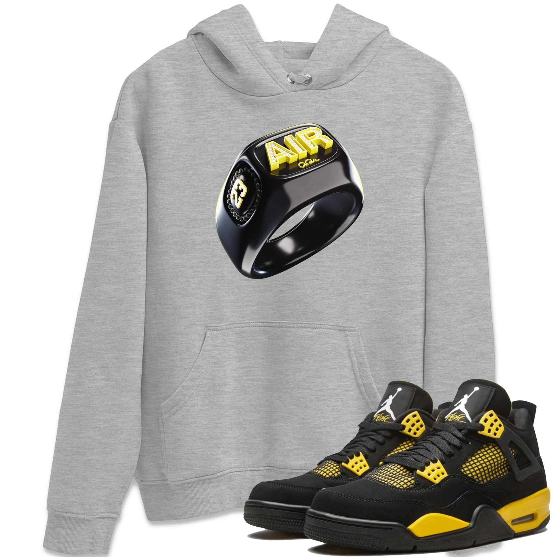 Air Jordan 4 Thunder Sneaker Match Tees Diamond Ring Sneaker Tees AJ4 Thunder Jumpman Sneaker Release Tees Unisex Shirts Heather Grey 1