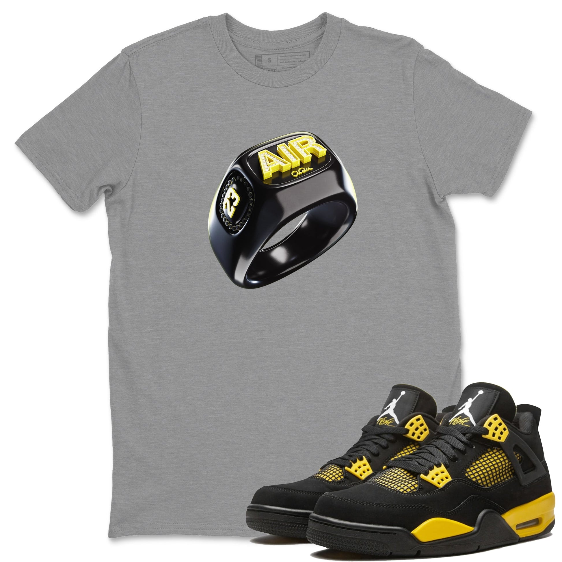 Air Jordan 4 Thunder Sneaker Match Tees Diamond Ring Sneaker Tees AJ4 Thunder Jumpman Sneaker Release Tees Unisex Shirts Heather Grey 1