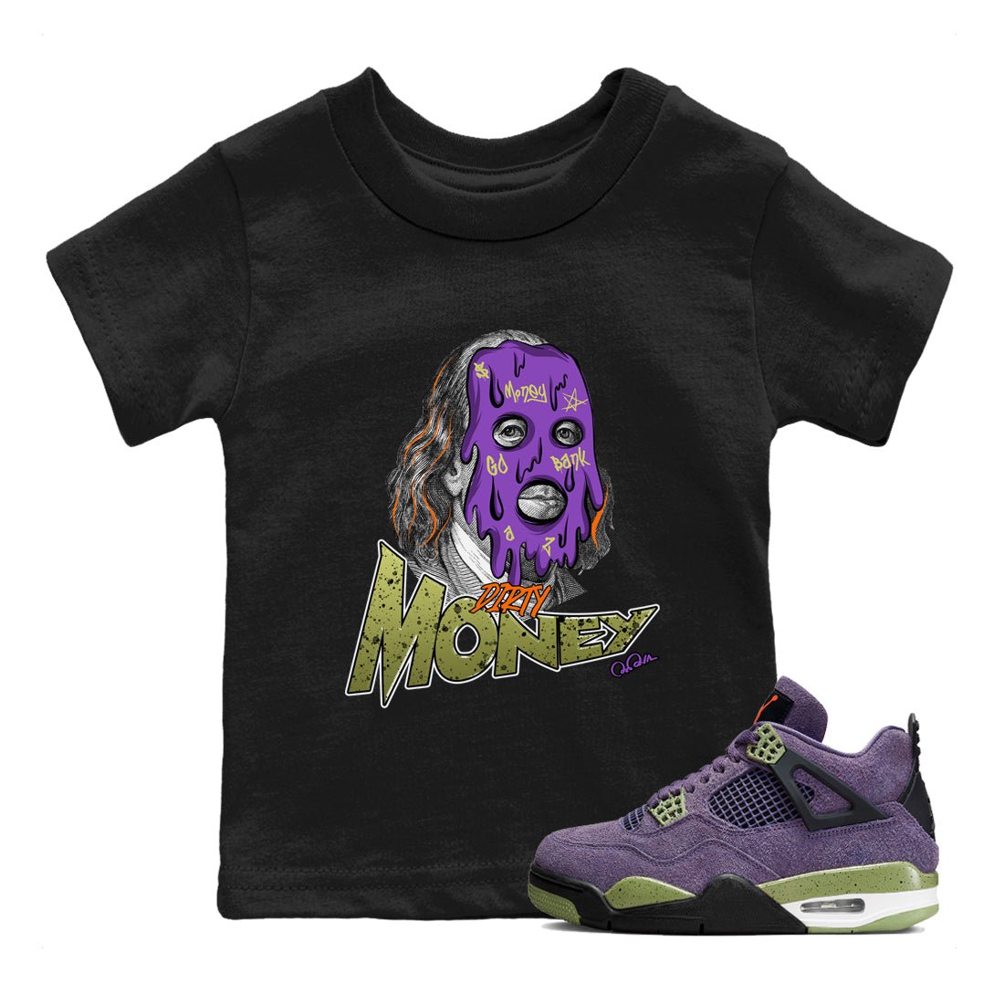 Air Jordan 4 Canyon Purple shirt to match jordans Dirty Money sneaker tees AJ4 Canyon Purple SNRT Sneaker Release Tees Baby Toddler Black 1 T-Shirt, Halloween tshirt