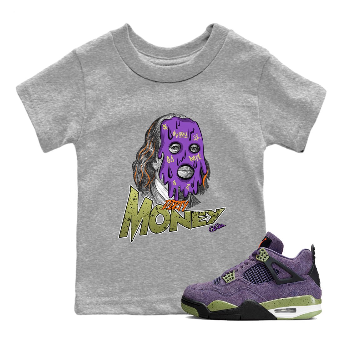 Air Jordan 4 Canyon Purple shirt to match jordans Dirty Money sneaker tees AJ4 Canyon Purple SNRT Sneaker Release Tees Baby Toddler Heather Grey 1 T-Shirt, Halloween tshirt