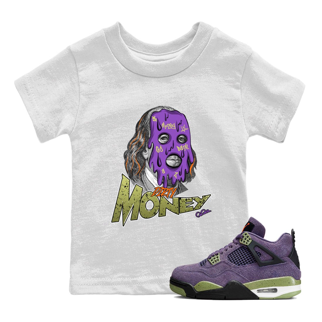 Air Jordan 4 Canyon Purple shirt to match jordans Dirty Money sneaker tees AJ4 Canyon Purple SNRT Sneaker Release Tees Baby Toddler White 1 T-Shirt, Halloween tshirt