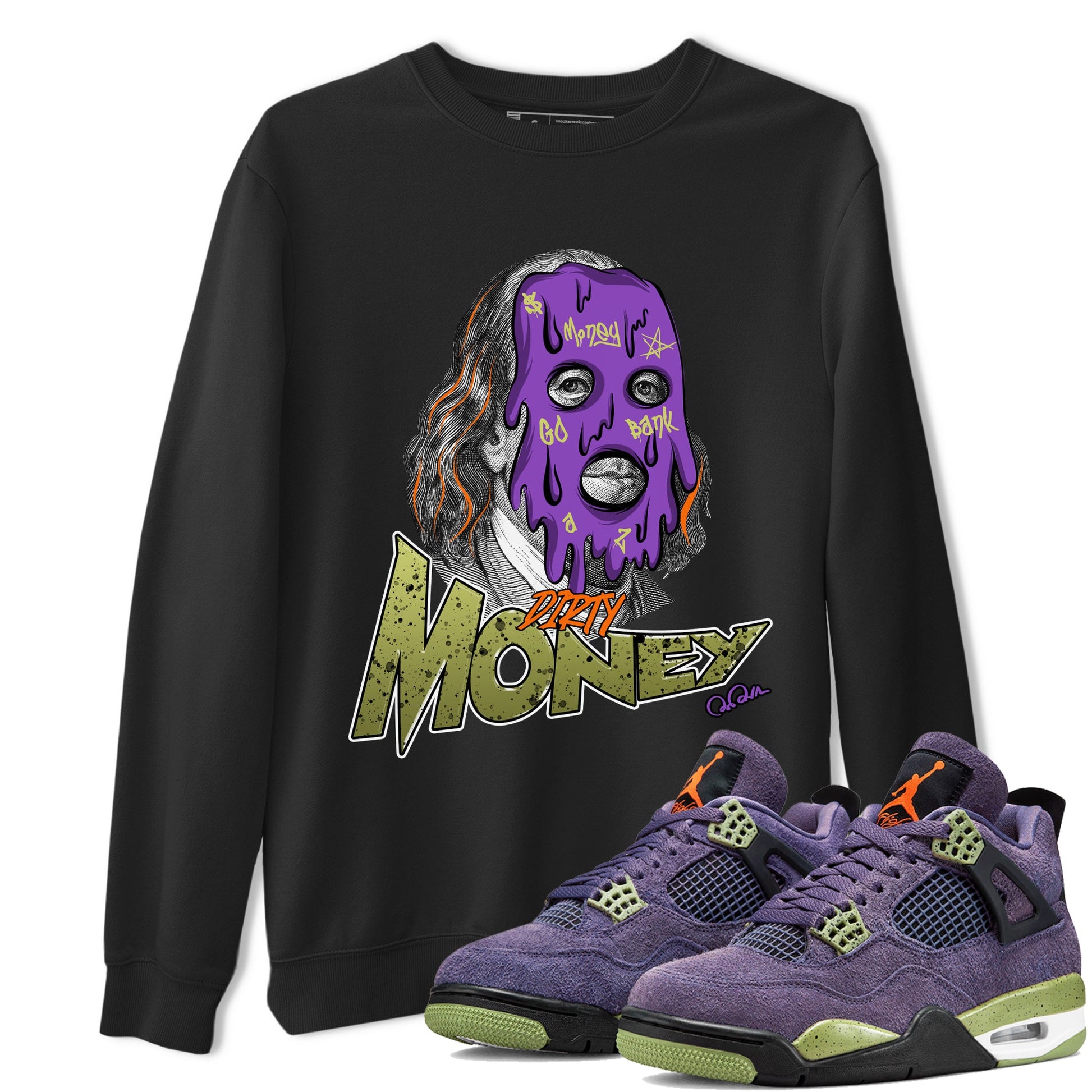 Air Jordan 4 Canyon Purple shirt to match jordans Dirty Money sneaker tees AJ4 Canyon Purple SNRT Sneaker Release Tees Unisex Black 1 T-Shirt, Halloween tshirt