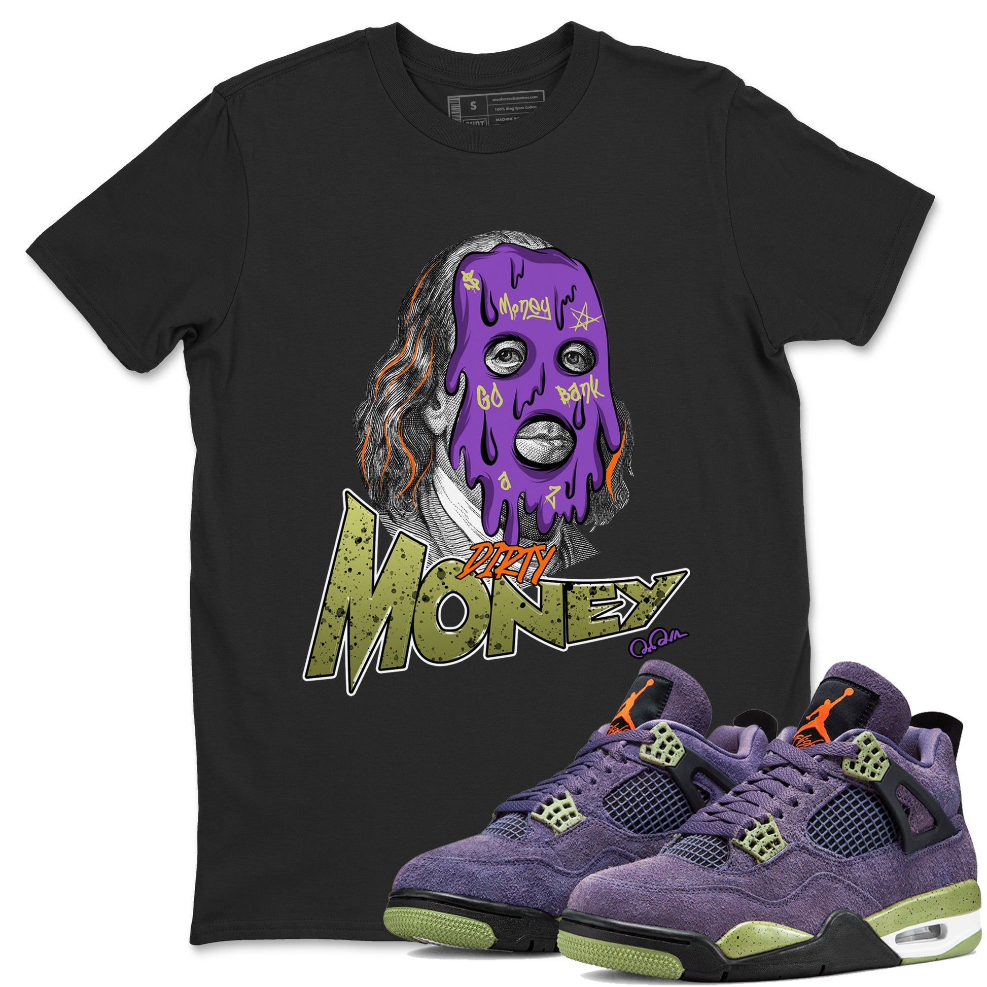 Air Jordan 4 Canyon Purple shirt to match jordans Dirty Money sneaker tees AJ4 Canyon Purple SNRT Sneaker Release Tees Unisex Black 1 T-Shirt, Halloween tshirt