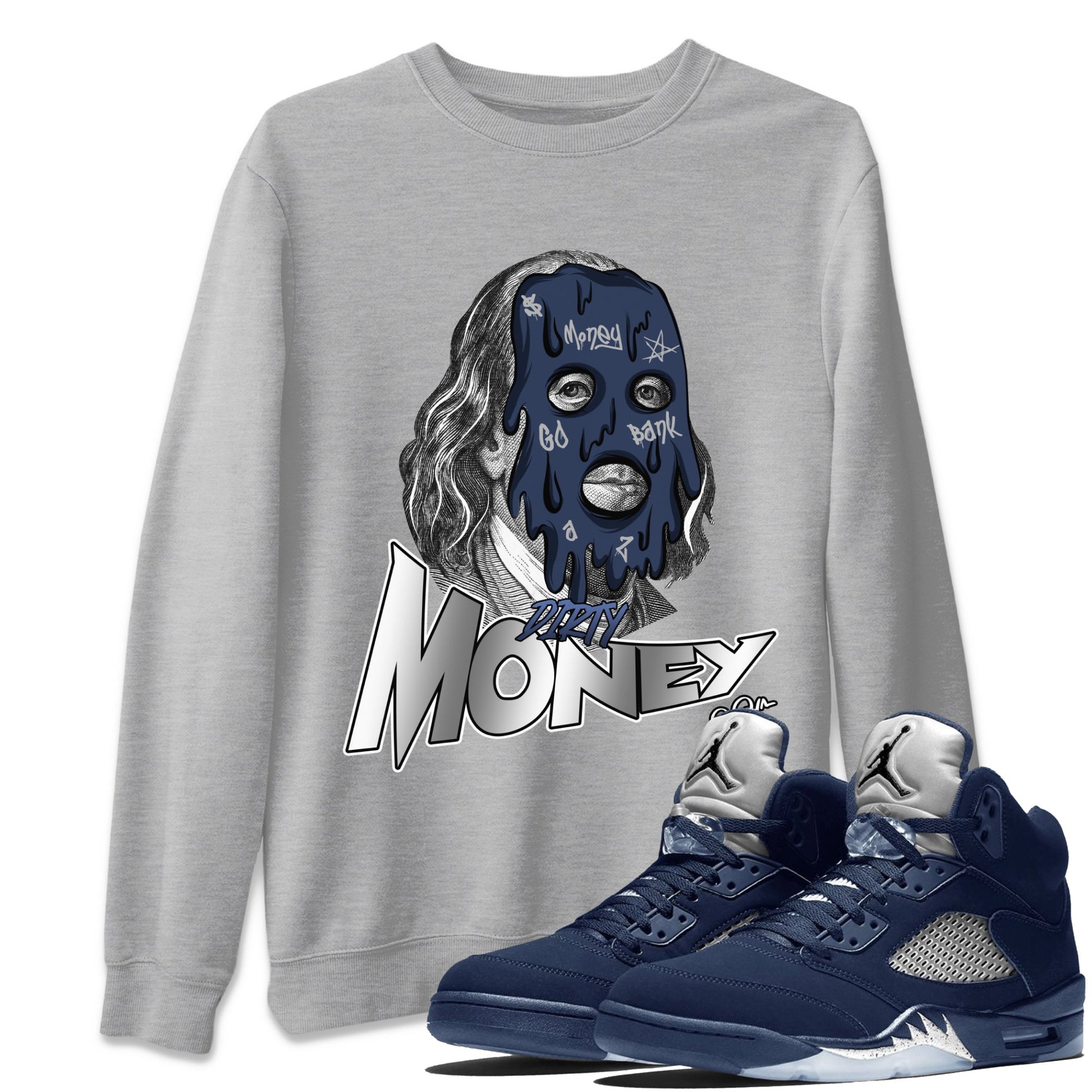 Air Jordan 5 Georgetown Sneaker Match Tees Dirty Money Sneaker Tees AJ5 Georgetown Sneaker Release Tees Unisex Shirts Heather Grey 1