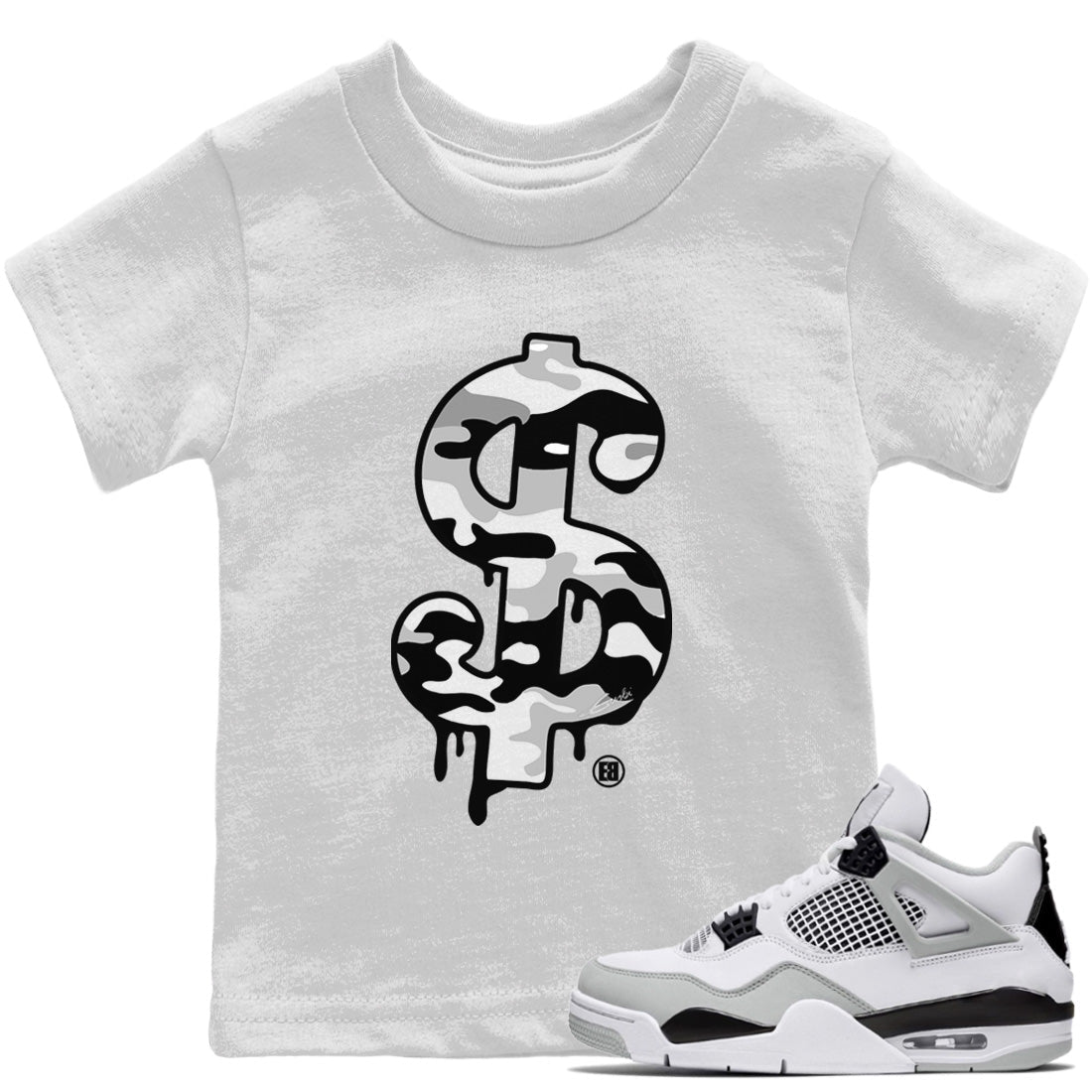 Jordan 4 Military Black Sneaker Match Tees Dollar Camo Sneaker Tees Jordan 4 Military Black Sneaker Release Tees Kids Shirts