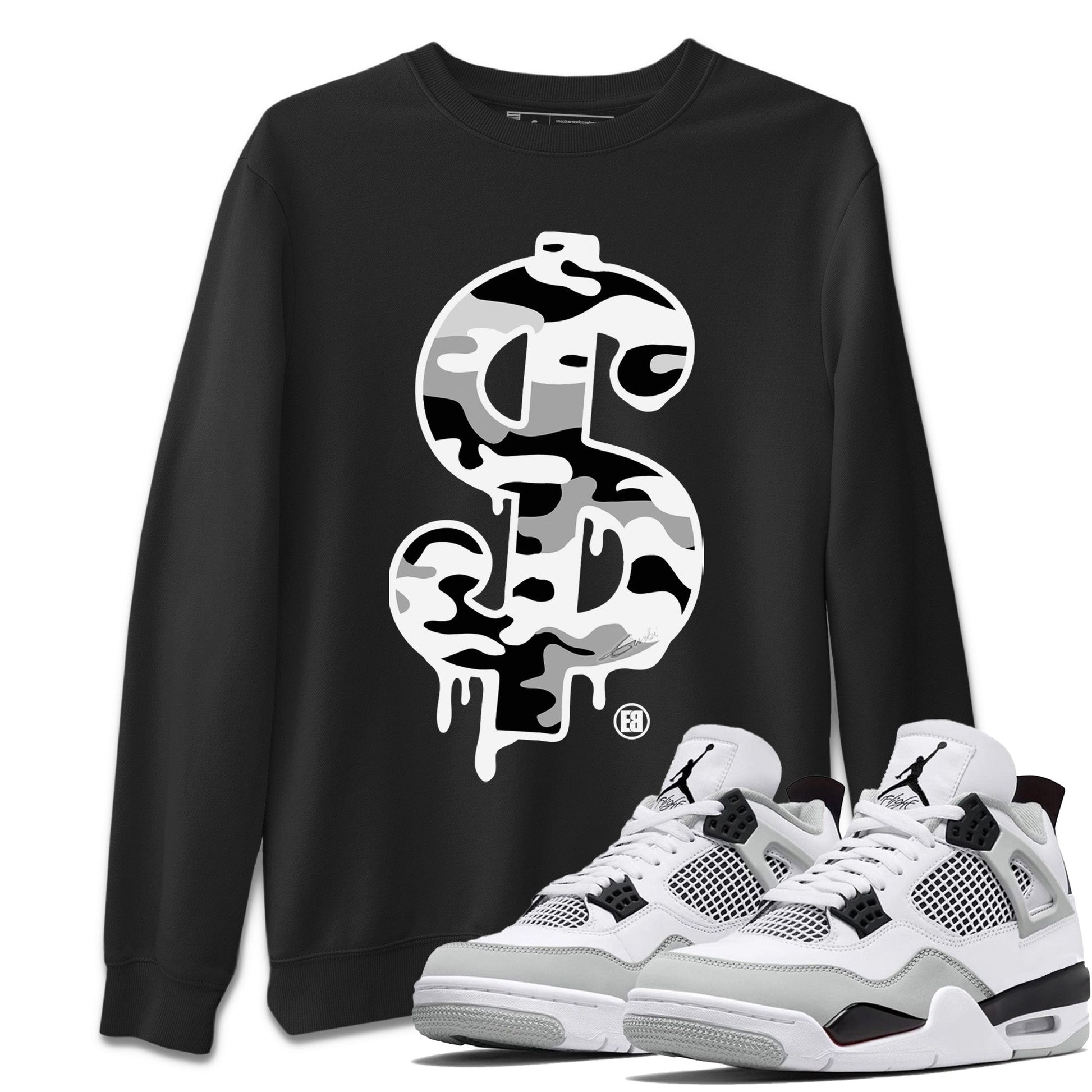 Jordan 4 Military Black Sneaker Match Tees Dollar Camo Sneaker Tees Jordan 4 Military Black Sneaker Release Tees Unisex Shirts