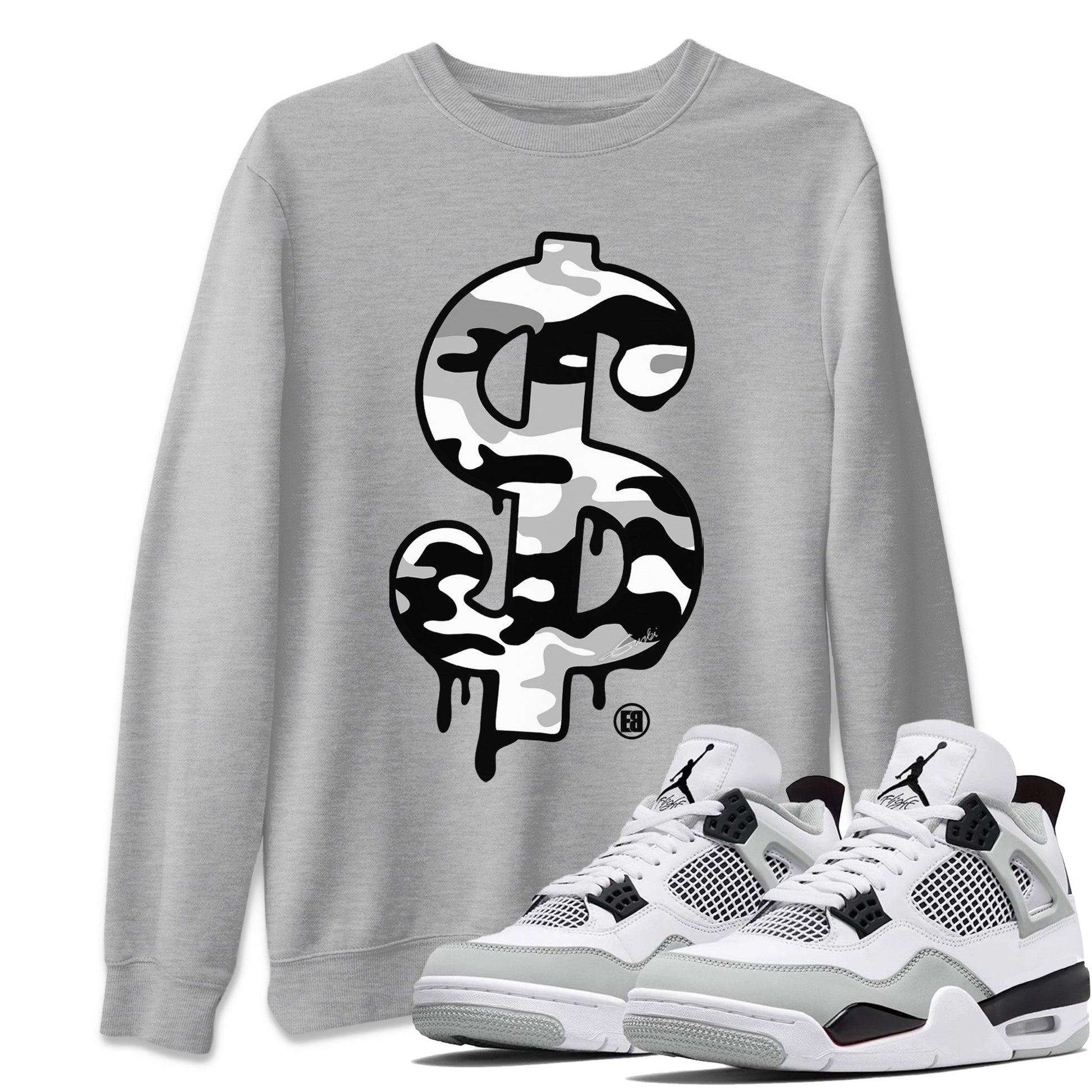 Jordan 4 Military Black Sneaker Match Tees Dollar Camo Sneaker Tees Jordan 4 Military Black Sneaker Release Tees Unisex Shirts