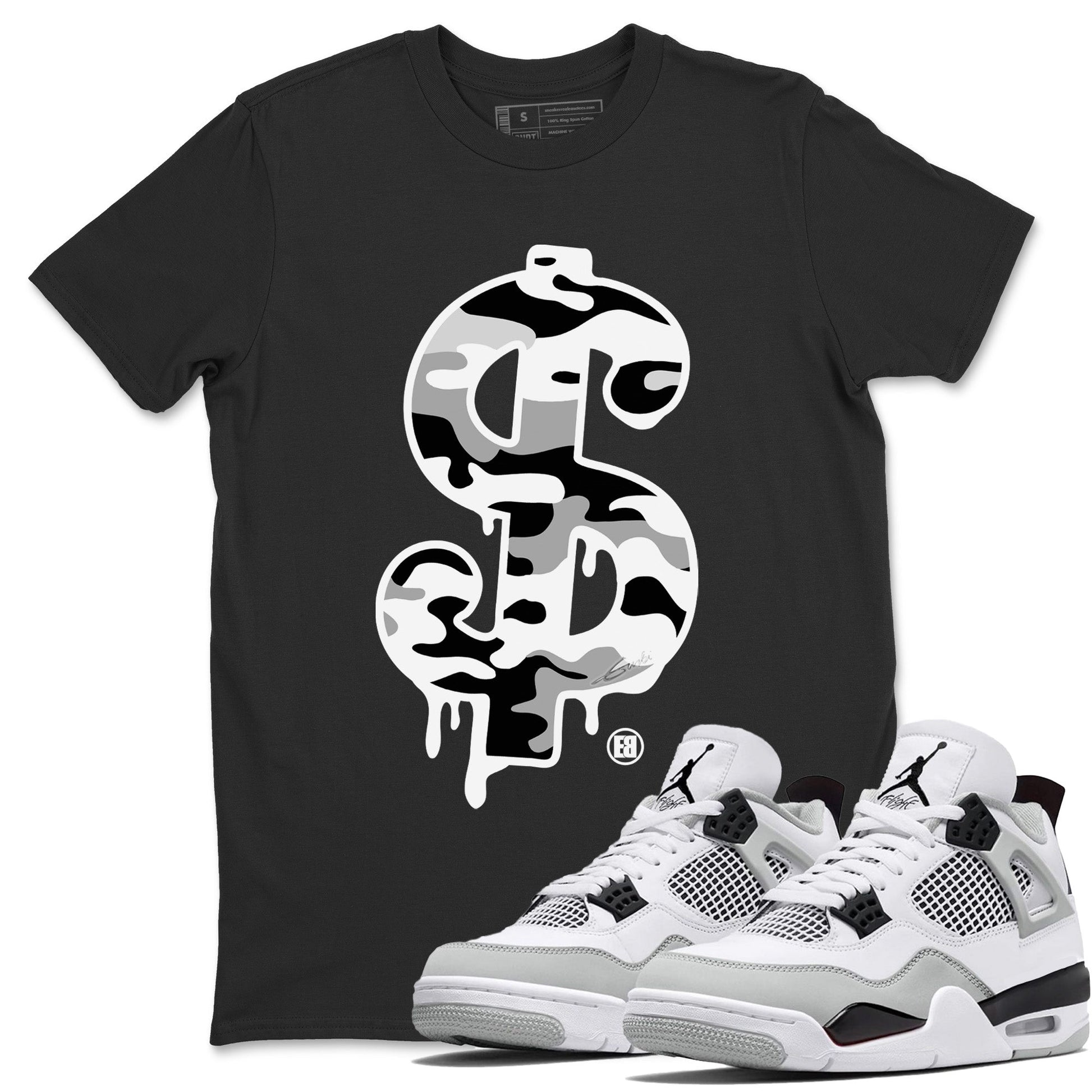Jordan 4 Military Black Sneaker Match Tees Dollar Camo Sneaker Tees Jordan 4 Military Black Sneaker Release Tees Unisex Shirts