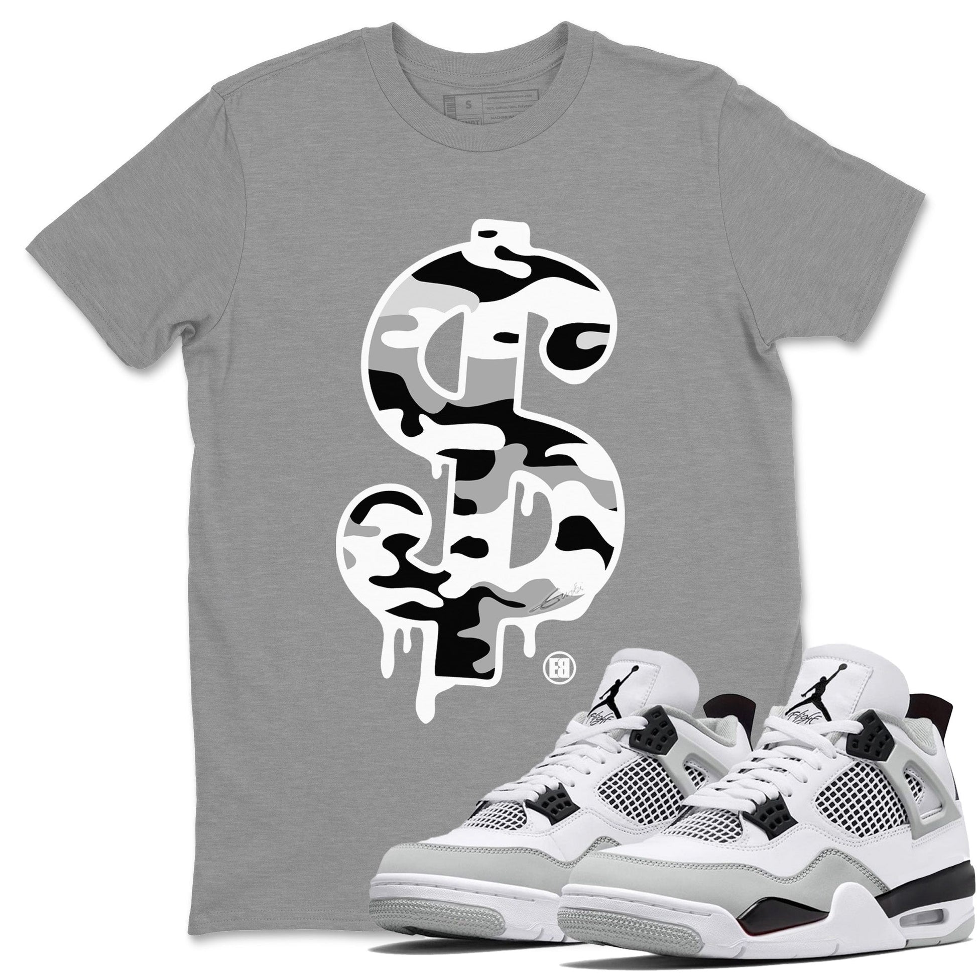 Jordan 4 Military Black Sneaker Match Tees Dollar Camo Sneaker Tees Jordan 4 Military Black Sneaker Release Tees Unisex Shirts