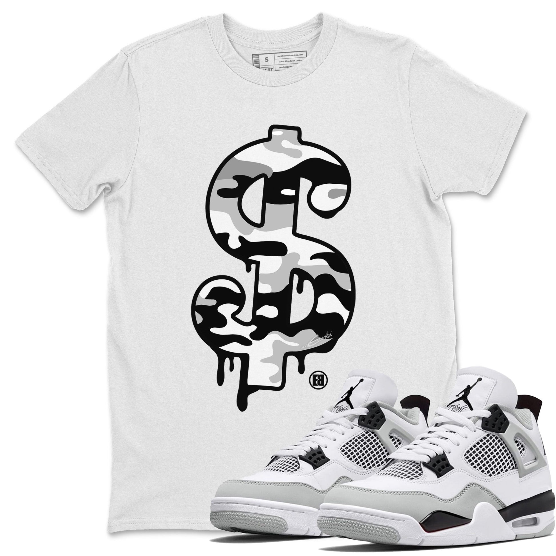 Jordan 4 Military Black Sneaker Match Tees Dollar Camo Sneaker Tees Jordan 4 Military Black Sneaker Release Tees Unisex Shirts