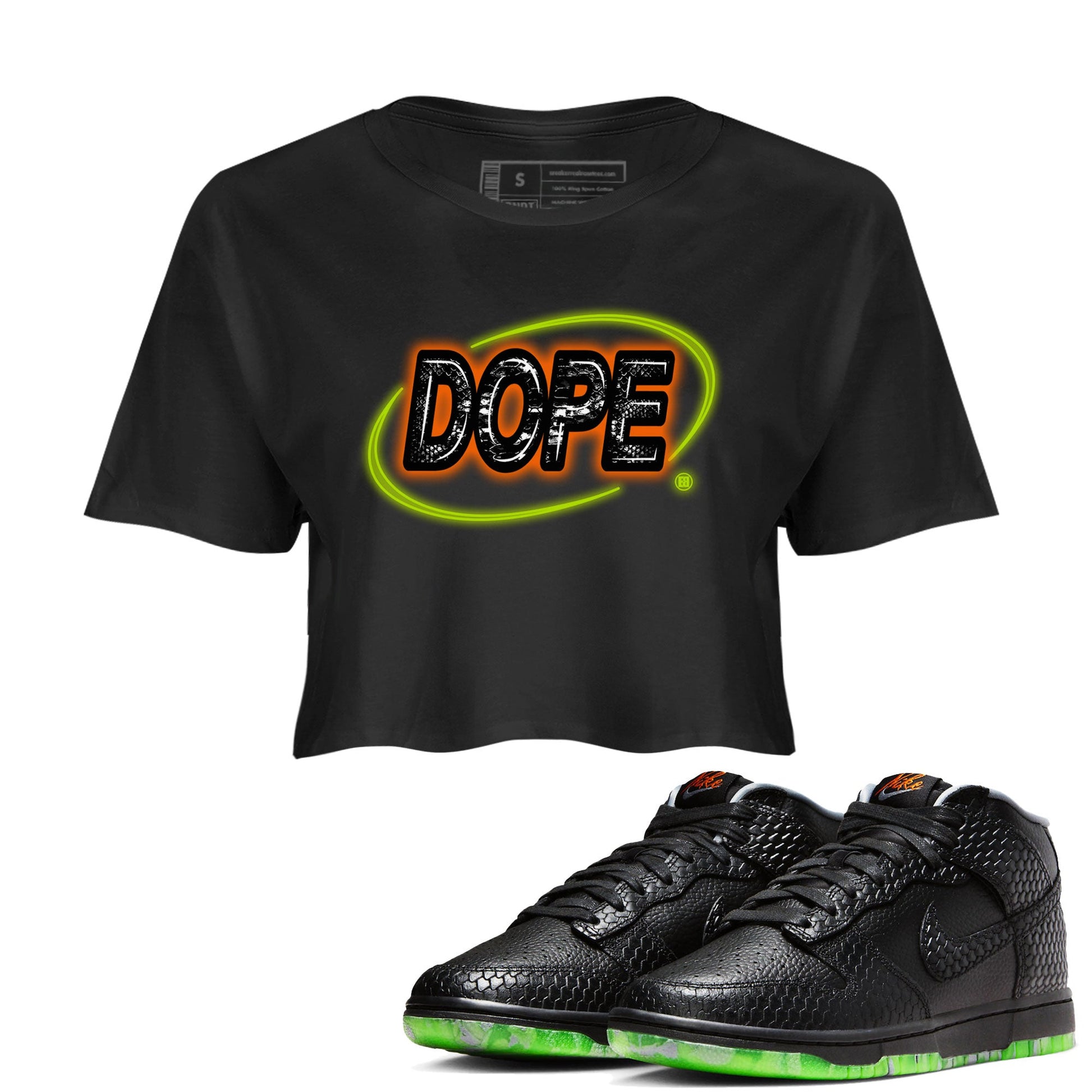 Nike Dunk Mid Halloween shirt to match jordans Dope Neon Sign sneaker tees Dunk Mid Halloween SNRT Sneaker Tees Black 1 Crop T-Shirt