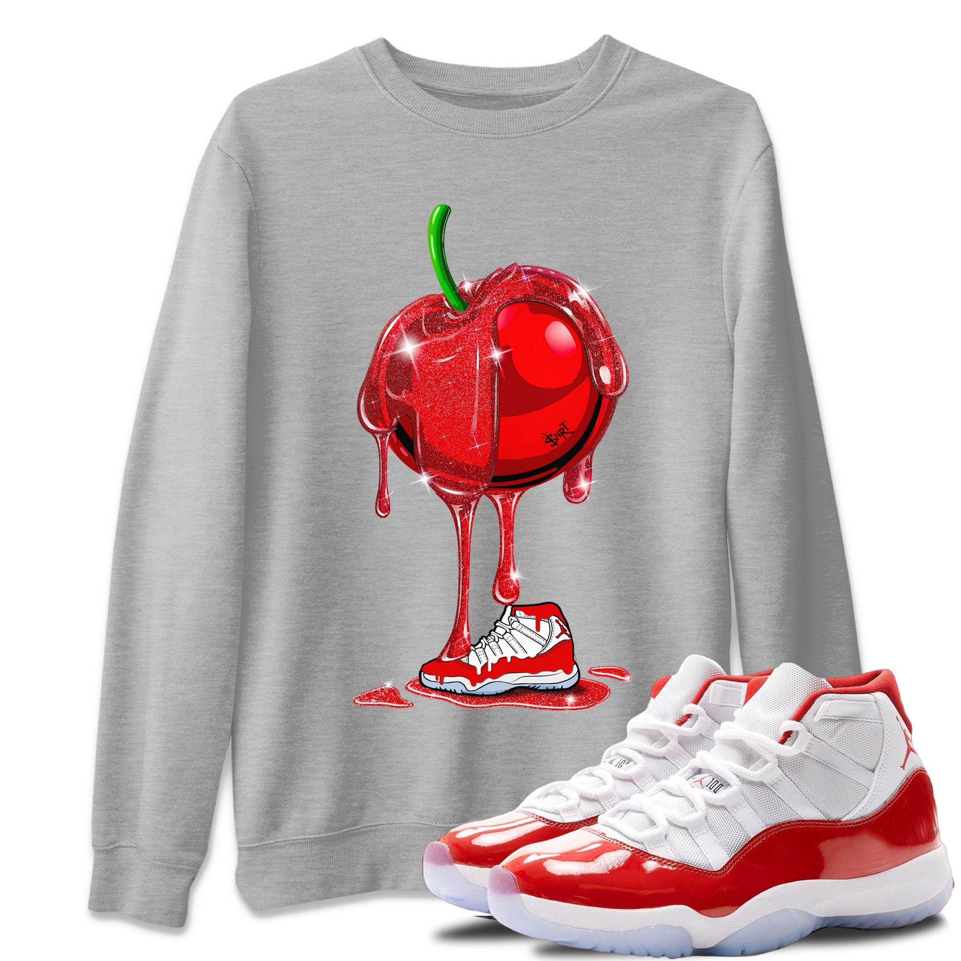 Air Jordan 11 Cherry Sneaker Match Tees Dripping Cherries Sneaker Tees 11s Retro Cherry SNRT Sneaker Release Tees Unisex Shirts Heather Grey 1
