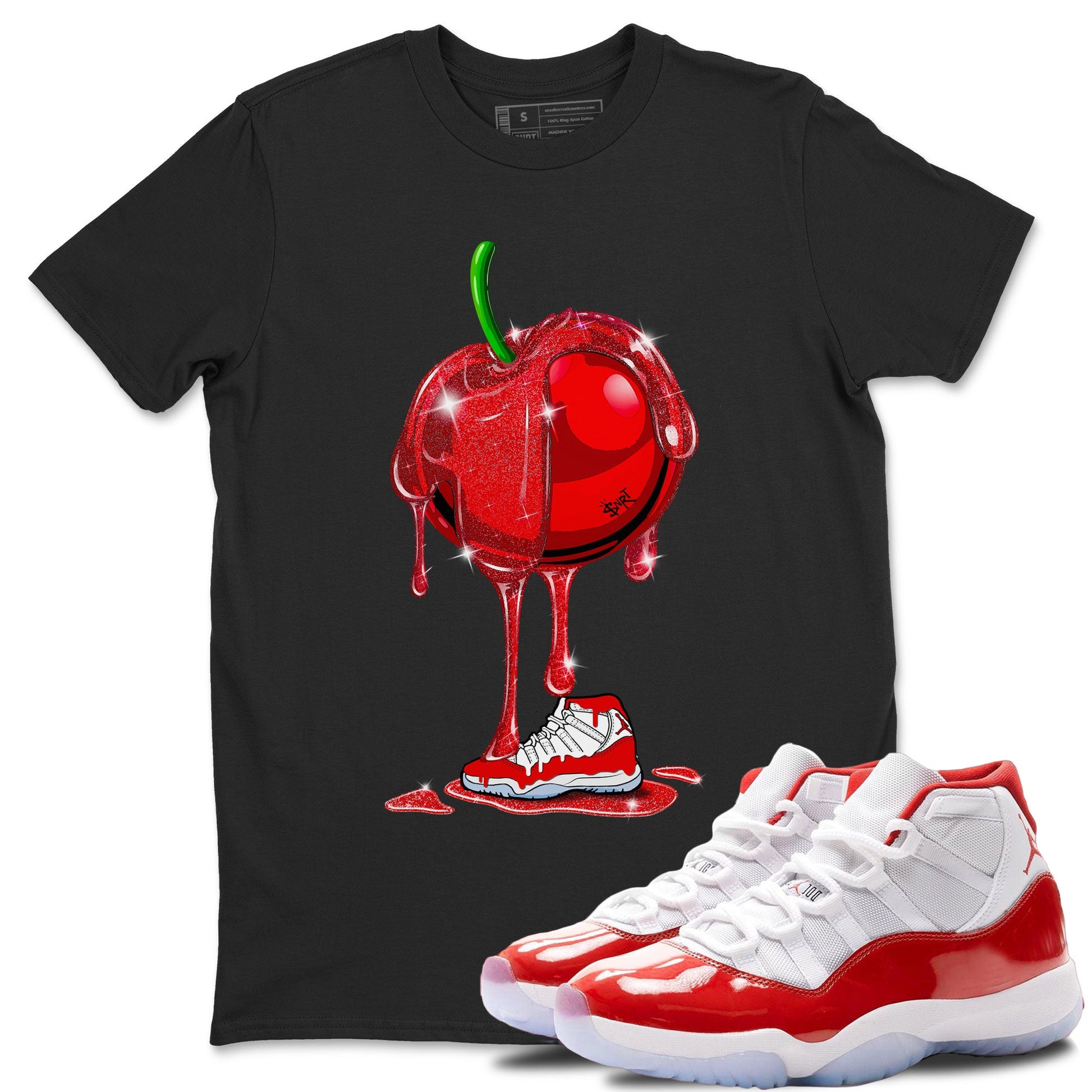 Air Jordan 11 Cherry Sneaker Match Tees Dripping Cherries Sneaker Tees 11s Retro Cherry SNRT Sneaker Release Tees Unisex Shirts Black 1