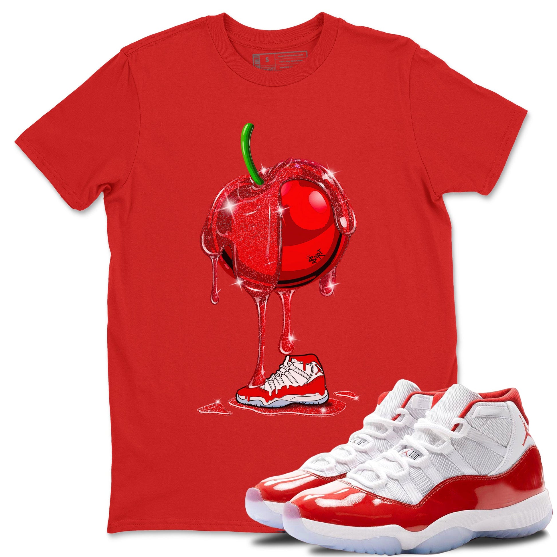 Air Jordan 11 Cherry Sneaker Match Tees Dripping Cherries Sneaker Tees 11s Retro Cherry SNRT Sneaker Release Tees Unisex Shirts Red 1