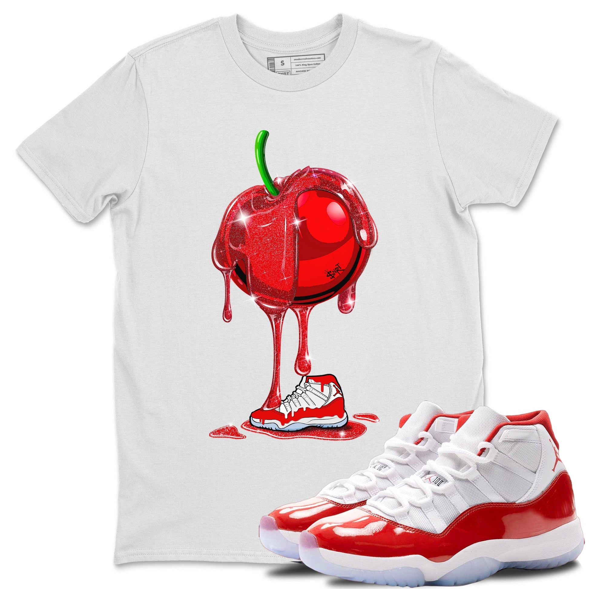 Air Jordan 11 Cherry Sneaker Match Tees Dripping Cherries Sneaker Tees 11s Retro Cherry SNRT Sneaker Release Tees Unisex Shirts White 1