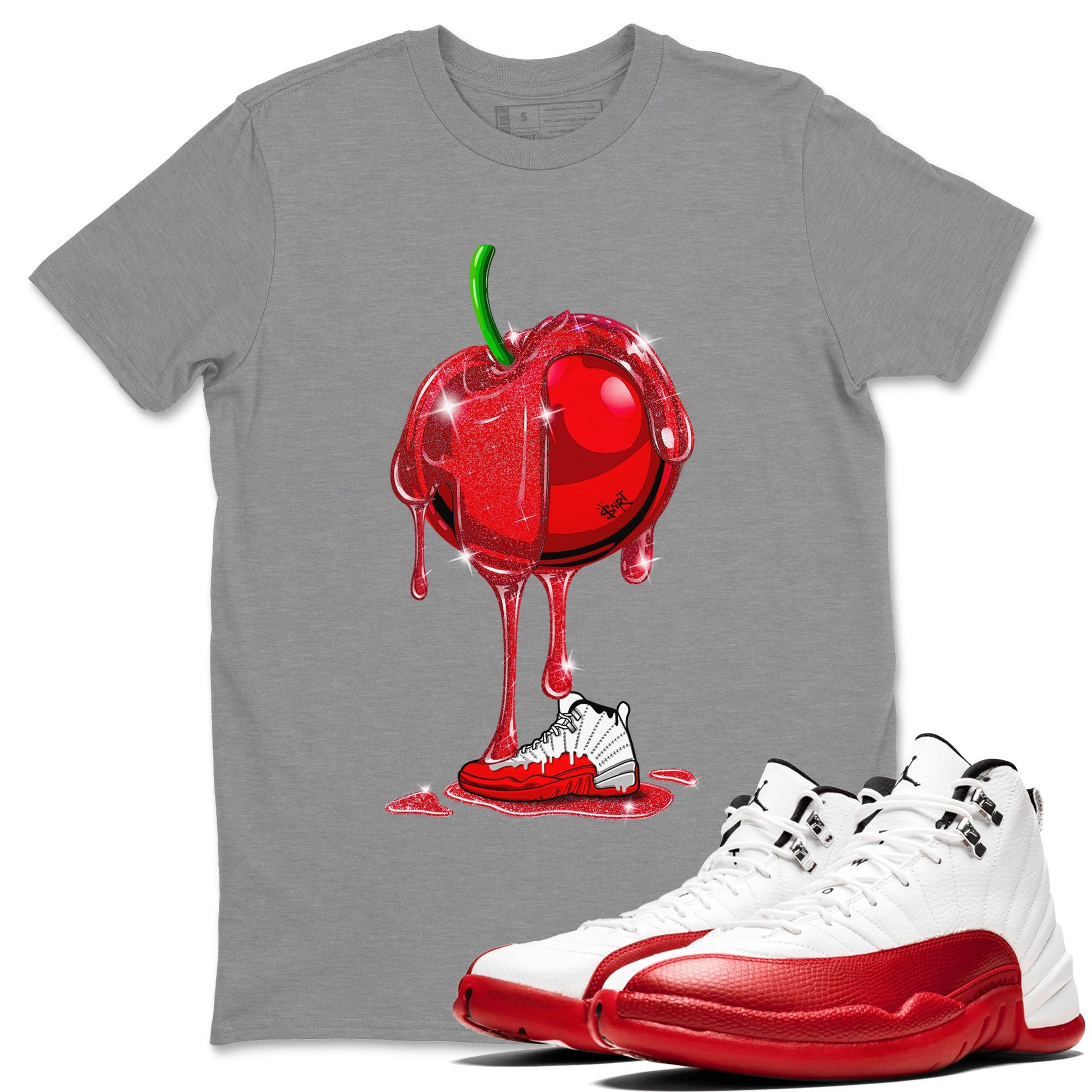 Air Jordan 12 Cherry Sneaker Match Tees Dripping Cherries Sneaker Tees Air Jordan 12 Cherry SNRT Sneaker Release Tees Unisex Shirts Heather Grey 1
