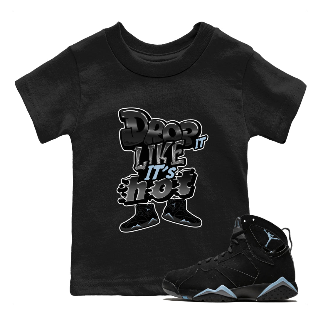 Air Jordan 7 Chambray shirt to match jordans Drop It Like It's Hot sneaker tees AJ7 Chambray SNRT Sneaker Release Tees Baby Toddler Black 1 T-Shirt