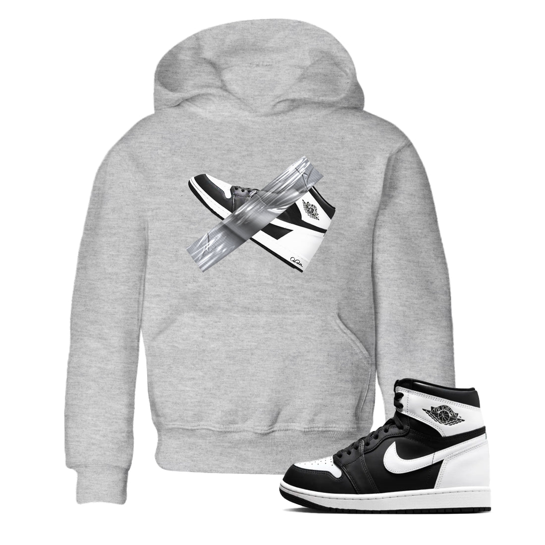 1s Black White shirt to match jordans Duct Tape sneaker tees Air Jordan 1 High OG Black White SNRT sneaker release tees baby toddler Heather Grey 1 cotton Shirt