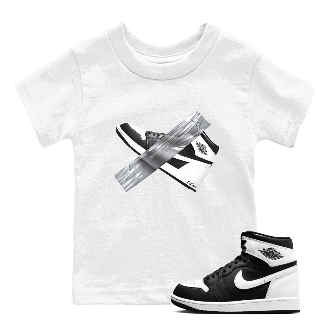 1s Black White shirt to match jordans Duct Tape sneaker tees Air Jordan 1 High OG Black White SNRT sneaker release tees baby toddler White 1 cotton Shirt
