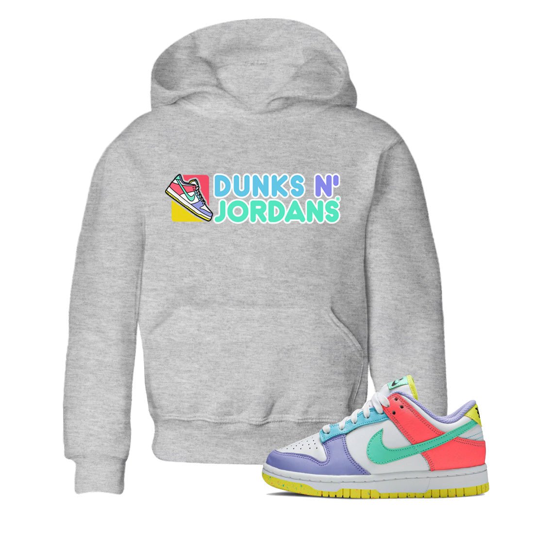 Dunk Easter Candy Sneaker Match Tees Dunks N Jordans Sneaker Tees Holiday Easter T-Shirt Sneaker Release Tees Kids Shirts Heather Grey 1