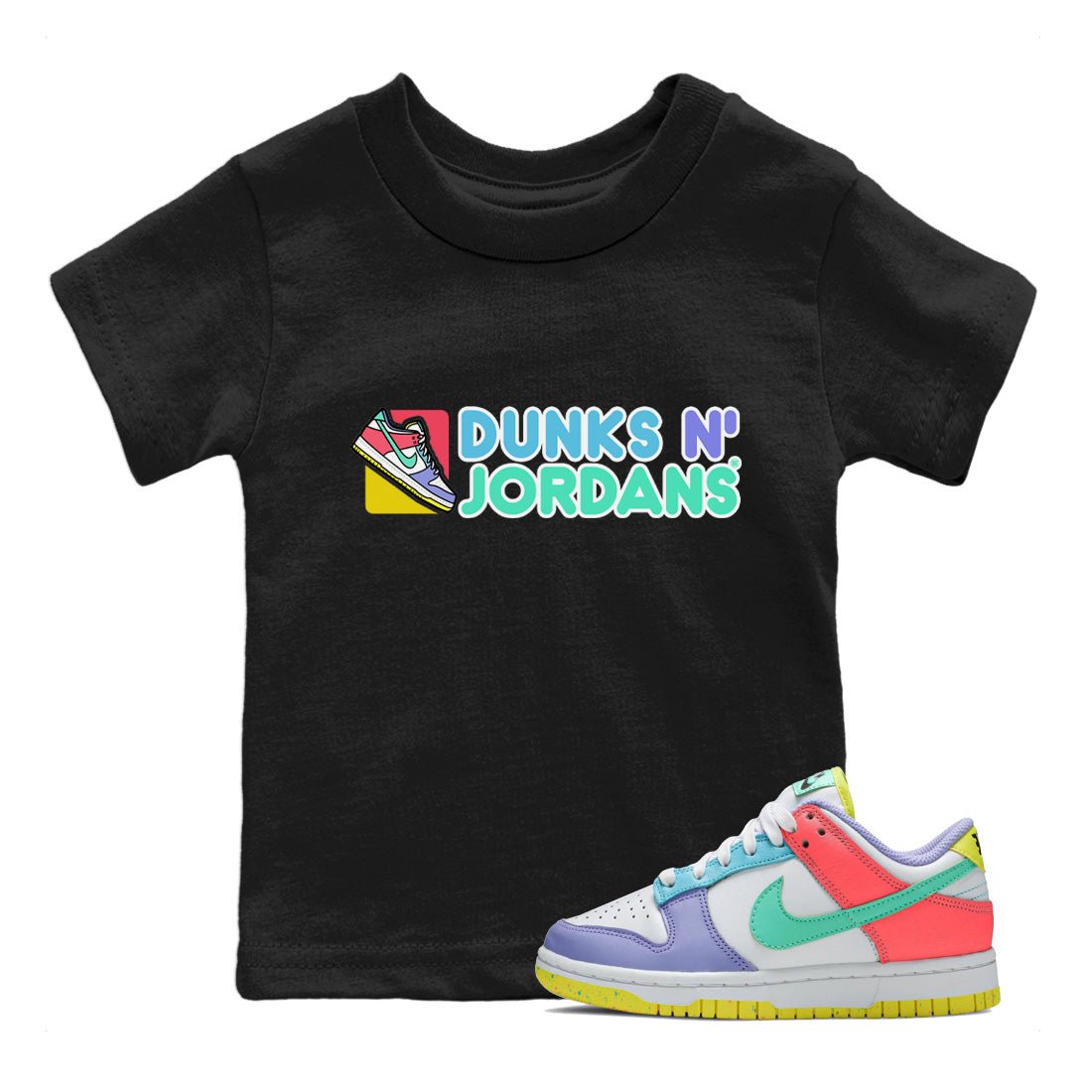Dunk Easter Candy Sneaker Match Tees Dunks N Jordans Sneaker Tees Holiday Easter T-Shirt Sneaker Release Tees Kids Shirts Black 1
