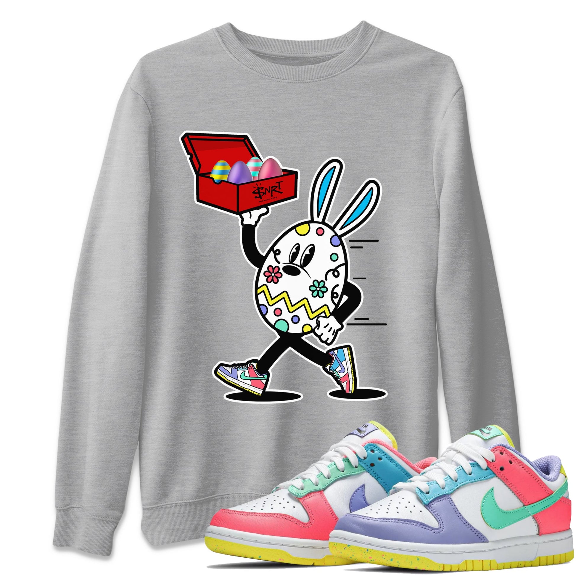 Dunk Easter Candy Easter Egg Hunter Crew Neck Sneaker Tees Holiday Easter T-Shirt Sneaker T-Shirts Washing and Care Tip