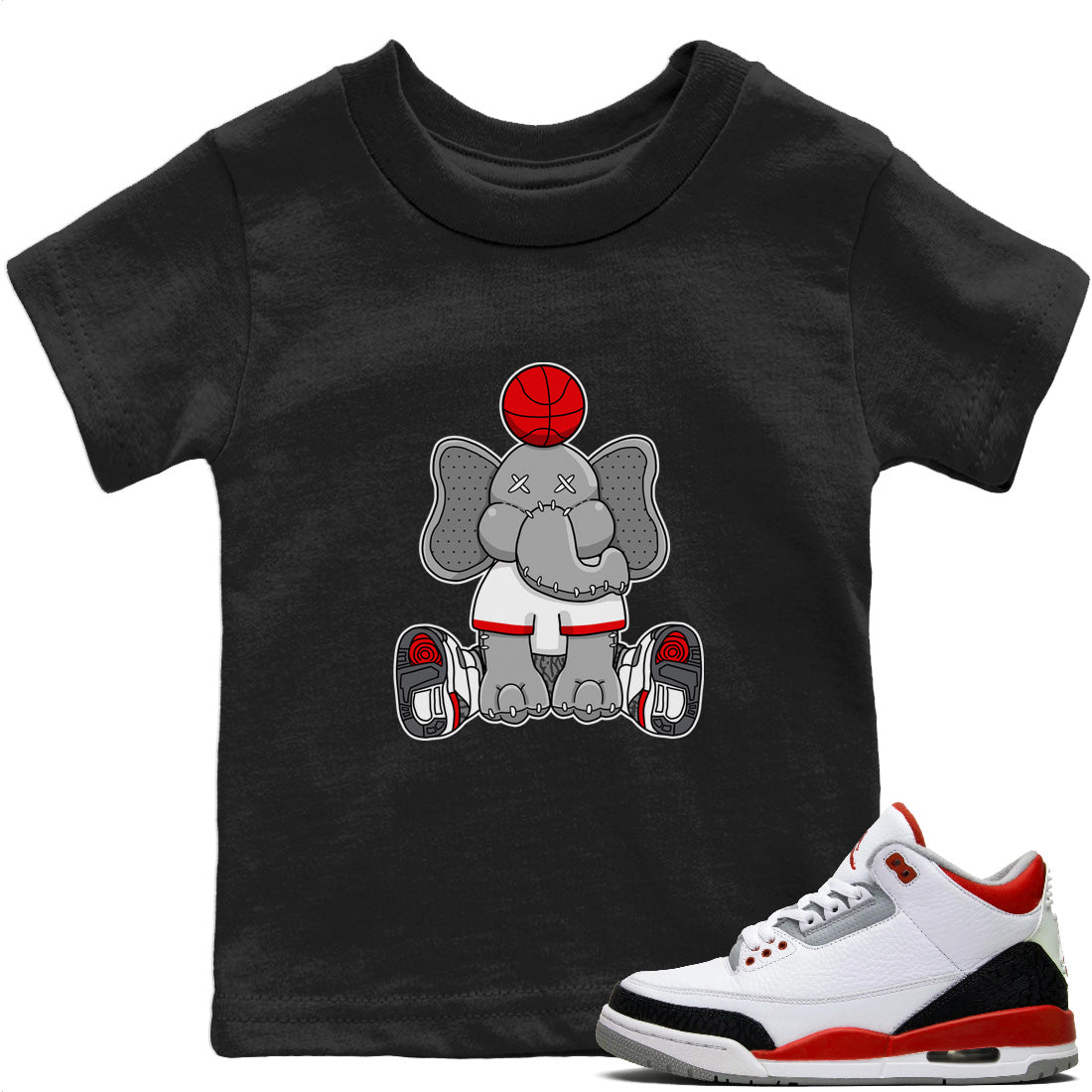 Jordan 3 Fire Red Sneaker Match Tees Elephant Doll Sneaker Tees Jordan 3 Fire Red Sneaker Release Tees Kids Shirts